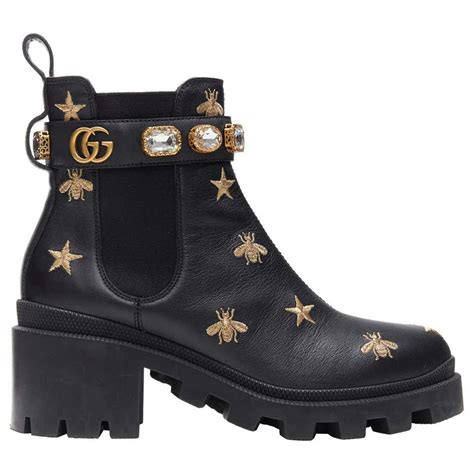 gucci bee black boots|gucci shearling boots.